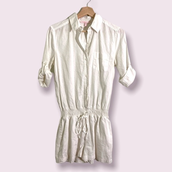 VICTORIA’S Secret White Cotton Blend Button Down Jumper Nightie Collared - Picture 1 of 6